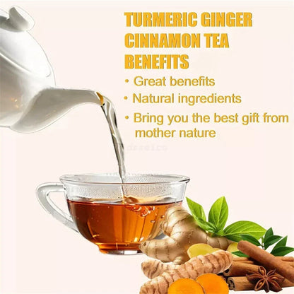 Turmeric, Ginger, Cinnamon Tea Bags, 100% Natural & No Additives & Caffeine Free